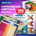 Карандаши цветные супермягкие яркие BRAUBERG MAX, 100 цветов, шестигранные, грифель 3,3 мм, натуральное дерево, 181862 181862