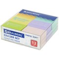 Ластики BRAUBERG "Pastel Soft" НАБОР 12 шт., размер ластика 31х20х10 мм, экологичный ПВХ, 229598 229598