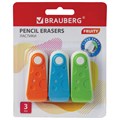 Набор ластиков BRAUBERG "FRUITY" 3 шт., 57х24х15 мм, белые, пластиковый футляр ассорти, 229563 229563