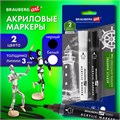 Маркеры акриловые для рисования и хобби, 2 цвета ЧЕРНЫЙ/БЕЛЫЙ, линия 3 мм, BRAUBERG ART, 152529 152529