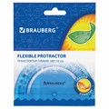 Транспортир 10 см гибкий BRAUBERG "FLEX", пластиковый, 180 градусов, ассорти, европодвес, 210676 210676