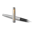 Ручка перьевая PARKER "Jotter Stainless Steel GT", корпус серебристый, позолота, синяя, 2030948 142939