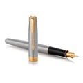 Ручка перьевая PARKER "Sonnet Core Stainless Steel GT", корпус серебристый, позолоченные детали, черная, 1931504 142361