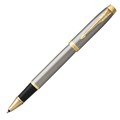 Ручка-роллер PARKER "IM Core Brushed Metal GT", серебристый матовый лак, позолота, черная, 1931663 142541