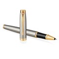 Ручка-роллер PARKER "IM Core Brushed Metal GT", серебристый матовый лак, позолота, черная, 1931663 142541