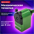 Точилка механическая BRAUBERG "JET", металлический механизм, корпус зеленый, 229571 229571