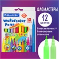 Фломастеры 6 неоновых + 6 пастельных, вентилируемый колпачок BRAUBERG "PREMIUM", картонная коробка, 152198 152198