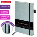 Блокнот А5 138x213мм BRAUBERG Velvet, резинка, держатель, 80л, клетка, серо-голубой, 116241 116241