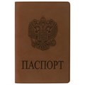 Обложка для паспорта, мягкий полиуретан, "Герб", светло-коричневая, STAFF, 237609 237609
