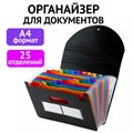 Папка-органайзер для бумаг и документов на резинке, 25 отделений, BRAUBERG DOCS, А4, черная, 271151 271151