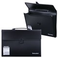 Папка-портфель пластиковая BRAUBERG А4+ (390х260х40 мм), 3 отделения, фактура линейная, черная, 221389 221389
