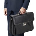 Портфель из натуральной кожи, 38х27х12 см, 2 отделения, замок с ключом, черный, 2-237 240365