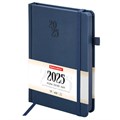 Ежедневник датированный 2025, А5, 138х213 мм, BRAUBERG "Plain", под кожу, резинка, держатель для ручки, синий, 115916 115916