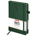 Ежедневник датированный 2025, А5, 138х213 мм, BRAUBERG "Plain", под кожу, резинка, держатель для ручки, темно-зеленый, 115917 115917