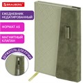 Ежедневник недатированный А5 138х213 мм, BRAUBERG "Stitch", под кожу, магнит, 160 л., оливковый, 116588 116588