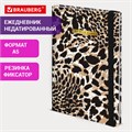 Ежедневник недатированный с резинкой А5 145х203 мм, BRAUBERG, твердый, фольга, 128 л., "Leopard", 116291 116291