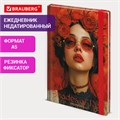 Ежедневник недатированный с резинкой А5 145х203 мм, BRAUBERG, твердый, фольга, 128 л., "Red vibe", 116298 116298