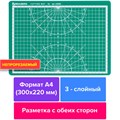 Коврик (мат) для резки BRAUBERG, 3-слойный, А4 (300х220 мм), двусторонний, толщина 3 мм, зеленый, 236905 236905