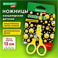 Ножницы 130 мм с цветной печатью "Смайлики", жёлто-белые, закругленные, BRAUBERG KIDS, 232274 232274