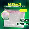 Пакет БОПП с клеевым клапаном, КОМПЛЕКТ 100 шт., 20х30+4 см, толщина 30 мкм, с усиленным швом 608601