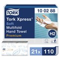 Полотенца бумажные 110 штук, TORK (Система H2) Premium, КОМПЛЕКТ 21 штука, 2-слойные, белые, 21х34, Interfold, 100288 124550