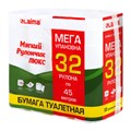Бумага туалетная "МЯГКИЙ РУЛОНЧИК ЛЮКС" белая, 100% целлюлоза, спайка 32 рулона по 45 метров, 1-слойная, LAIMA, 114736 114736