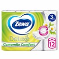 Бумага туалетная 3-х слойная 12 рулонов (12х18 м), С АРОМАТОМ РОМАШКИ, ZEWA Deluxe, 53613 114753