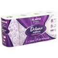 Бумага туалетная 3-х слойная, 8 рулонов (8х16,5 м), LAIMA Deluxe, 100% целлюлоза, 115396 115396