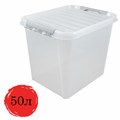 Ящик-контейнер 50 л с КРЫШКОЙ НА ЗАЩЕЛКАХ "ПРОФИ", 40х50х39 см, штабелируемый, ПРОЧНЫЙ, прозрачный, 437960000 608204