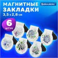 Закладки для книг МАГНИТНЫЕ, "FLOWERS", набор 6 шт., 32х28 мм, BRAUBERG, 113168 113168