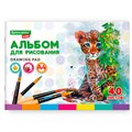 Альбом для рисования, А4, 40 листов, скоба, обложка картон, BRAUBERG KIDS, 200х285 мм, "Зверята" (2 вида), 106683 106683