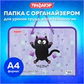 Папка для труда на молнии с ручками ПИФАГОР А4, 1 отделение, пластик, органайзер, "Falling cat", 272226 272226