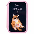 Пенал ПИФАГОР, 3 отделения, ламинированный картон, 19х11 см, "Lazy cat", 272252 272252