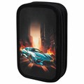 Пенал ЮНЛАНДИЯ, 3 отделения, картон с эффектом soft-touch, 19х11 см, "Fire car", 272267 272267