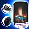 Пенал ЮНЛАНДИЯ, 3 отделения, картон с эффектом soft-touch, 19х11 см, "Fire car", 272267 272267