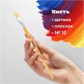 Кисть ПИФАГОР, ЩЕТИНА, плоская, № 10, деревянная лакированная ручка, пакет с подвесом, 200874 200874