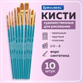 Кисти синтетика BRAUBERG, НАБОР 10 шт., синие (Круглые; Овальные; Плоские; Лайнеры), 201030 201030