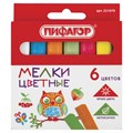 Мел цветной квадратный 6 штук, ПИФАГОР, картонная упаковка, европодвес, 221979 221979