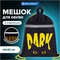 Мешок для обуви BRAUBERG, с петлей, светоотражающая полоса, 2 отделения, 46х36 см, Dark cat, 272394 272394