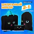 Папка на молнии с ручками А4, мешок для обуви 42х33 см, пенал 20х10 см, "Black cat" НАБОР BRAUBERG, 271434 271434
