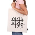 Сумка шоппер BRAUBERG PREMIUM, канвас, 40х35 см, на кнопке, карман, бежевый, "Tic-tac-toe", 271902 271902