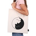 Сумка шоппер BRAUBERG PREMIUM, канвас, 40х35 см, на кнопке, карман, бежевый, "Yin-yang", 271901 271901