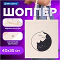 Сумка шоппер BRAUBERG PREMIUM, канвас, 40х35 см, на кнопке, карман, бежевый, "Yin-yang", 271901 271901