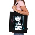 Сумка шоппер BRAUBERG PREMIUM, канвас, 40х35 см, на кнопке, карман, черный, "Anime face", 271903 271903