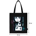Сумка шоппер BRAUBERG PREMIUM, канвас, 40х35 см, на кнопке, карман, черный, "Anime face", 271903 271903