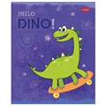 Тетрадь 12 л. HATBER клетка, обложка картон, тиснение, "Hello Dino" (5 видов в спайке), 12Т5тВ1 106548