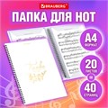 Папка-тетрадь для нот А4, 20 вкладышей на 40 страниц, на гребне, пластик, БЕЛАЯ, BRAUBERG, 404644 404644