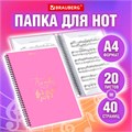 Папка-тетрадь для нот А4, 20 вкладышей на 40 страниц, на гребне, пластик, РОЗОВАЯ, BRAUBERG, 404642 404642