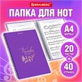 Папка-тетрадь для нот А4, 20 вкладышей на 40 страниц, на гребне, пластик, ФИОЛЕТОВАЯ, BRAUBERG, 404645 404645