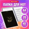 Папка-тетрадь для нот А4, 20 вкладышей на 40 страниц, на гребне, пластик, ЧЕРНАЯ, BRAUBERG, 404643 404643